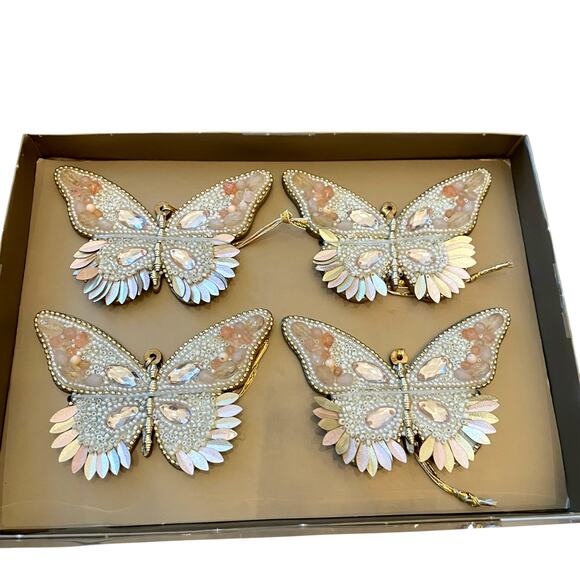 34th & Pine Beaded Butterfly Ornaments Set of 4 Iridescent Pink Holiday Glam NEW - Picture 4 of 13